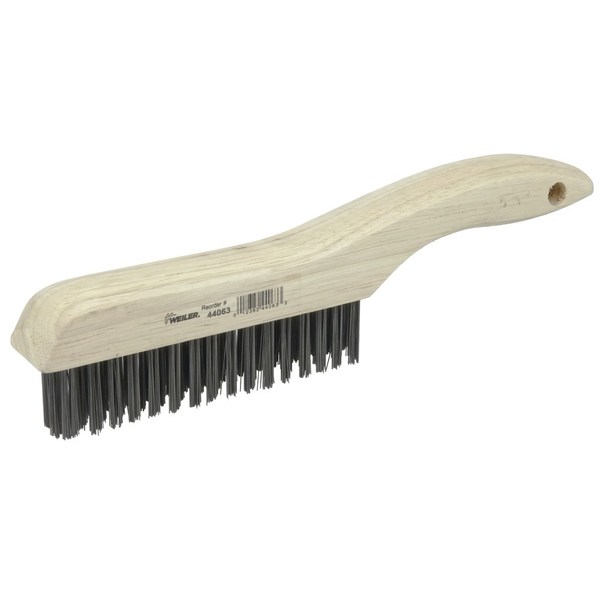 Weiler Wire Scratch Brush, .012 Carbon Steel Fill, Shoe Handle, 4 x 16 Rows 44063